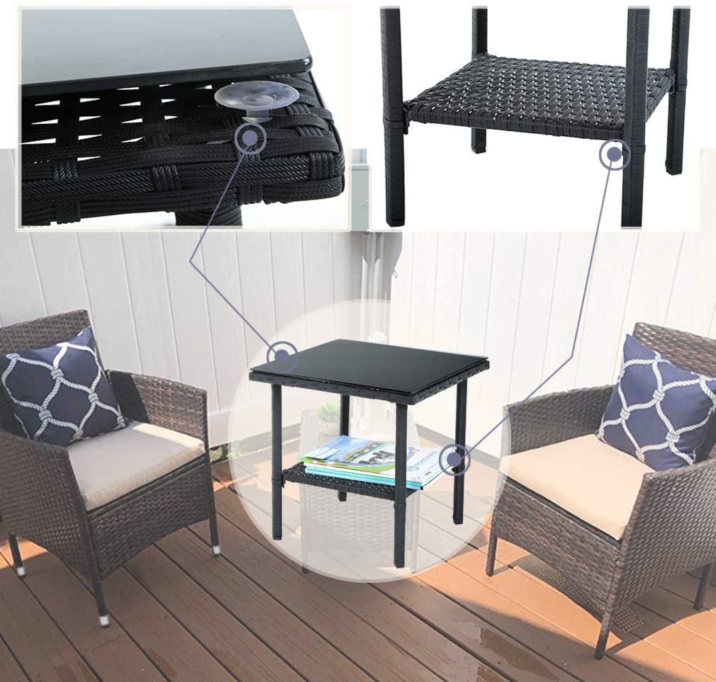 FDW Wicker Patio Furniture 3 Piece Bistro Set, Black