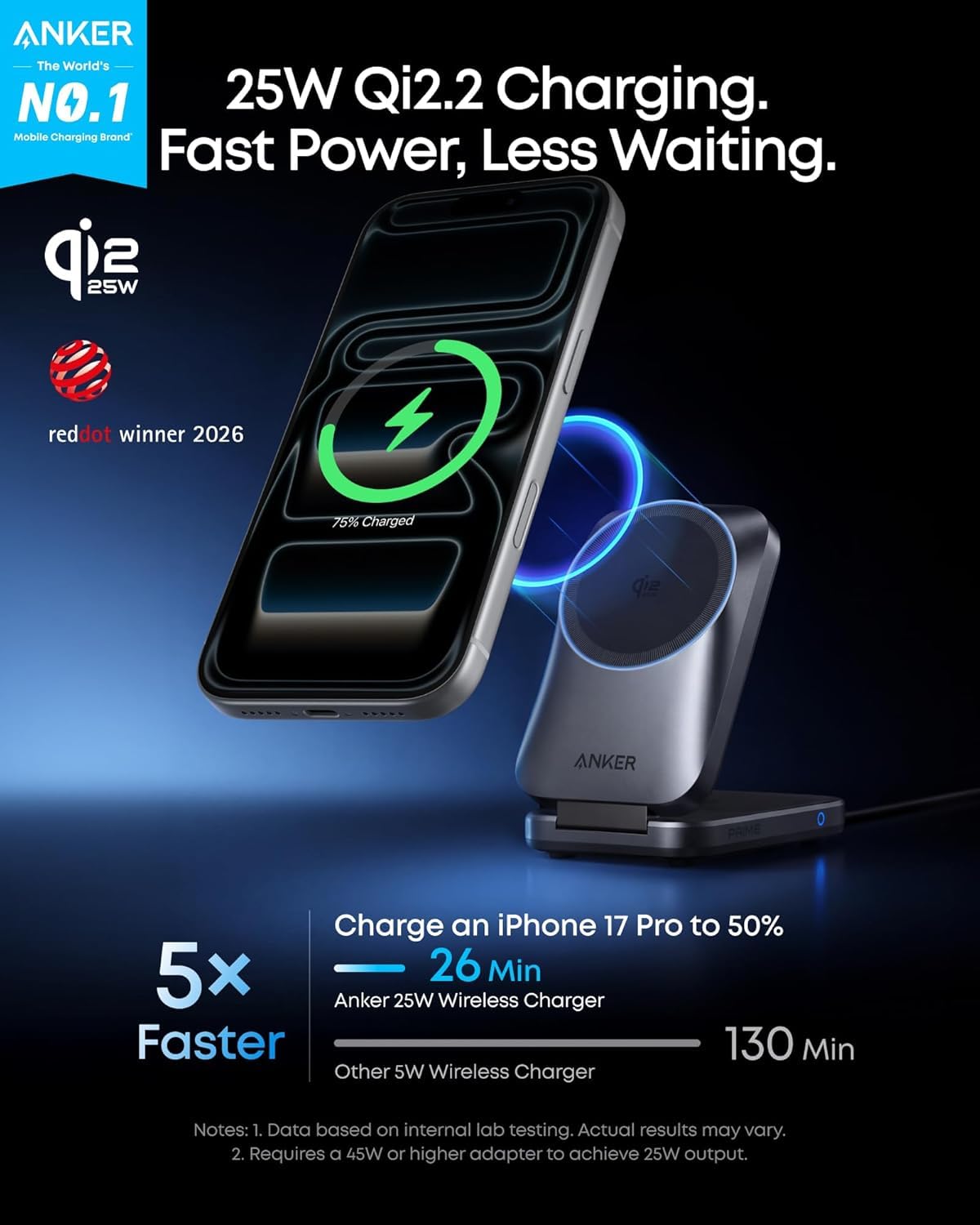 Anker Prime 3-in-1 Charging Station, 25W Qi2.2 Foldable Charger