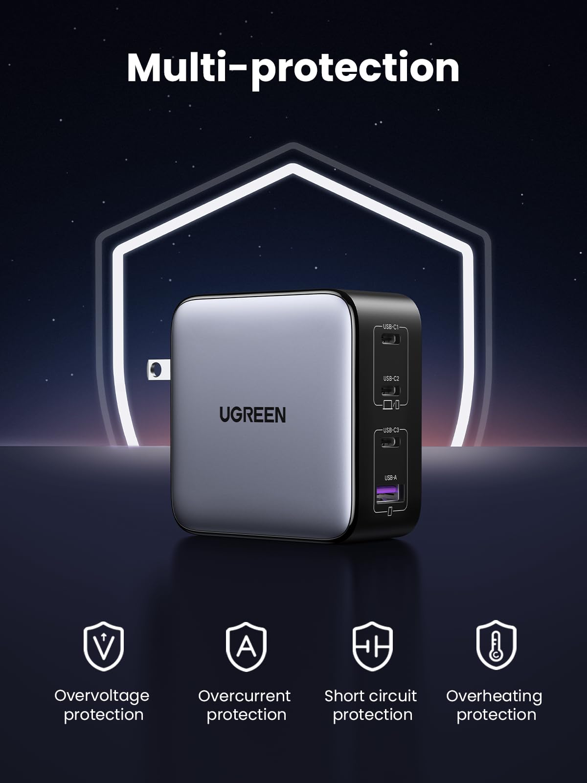 UGREEN Nexode 100W USB-C Charger, 4-Port, Black