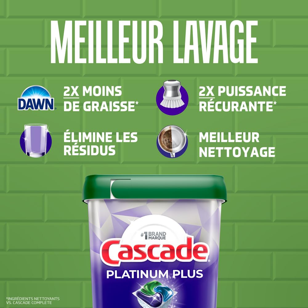 Cascade Platinum Plus Dishwasher Detergent Pods, Lemon, 51 Count