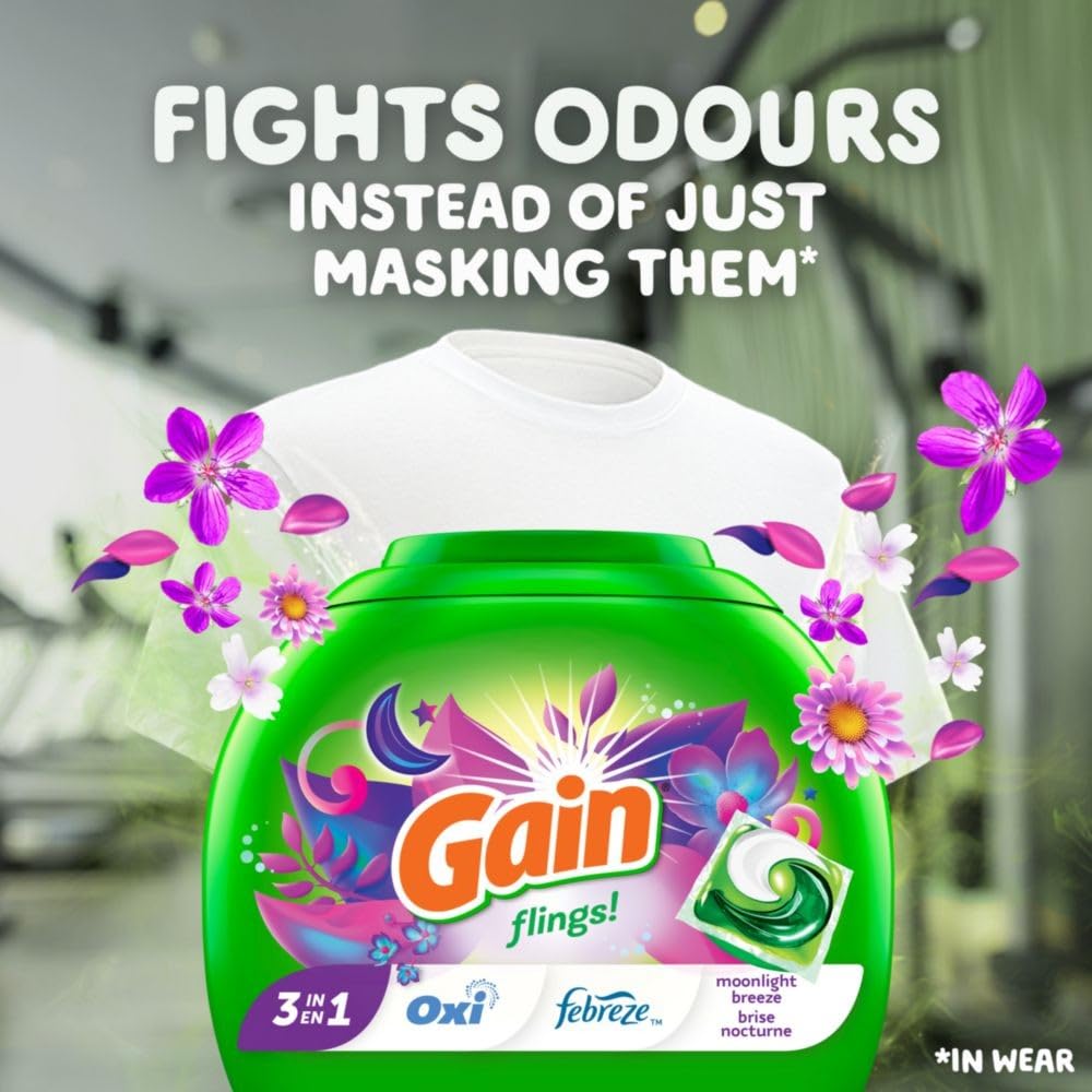Gain Flings Laundry Detergent Pacs, Moonlight Breeze, 76 Count