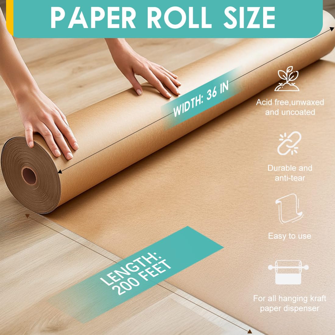 PerkHomy Brown Kraft Paper Roll, 36 In x 200 Ft