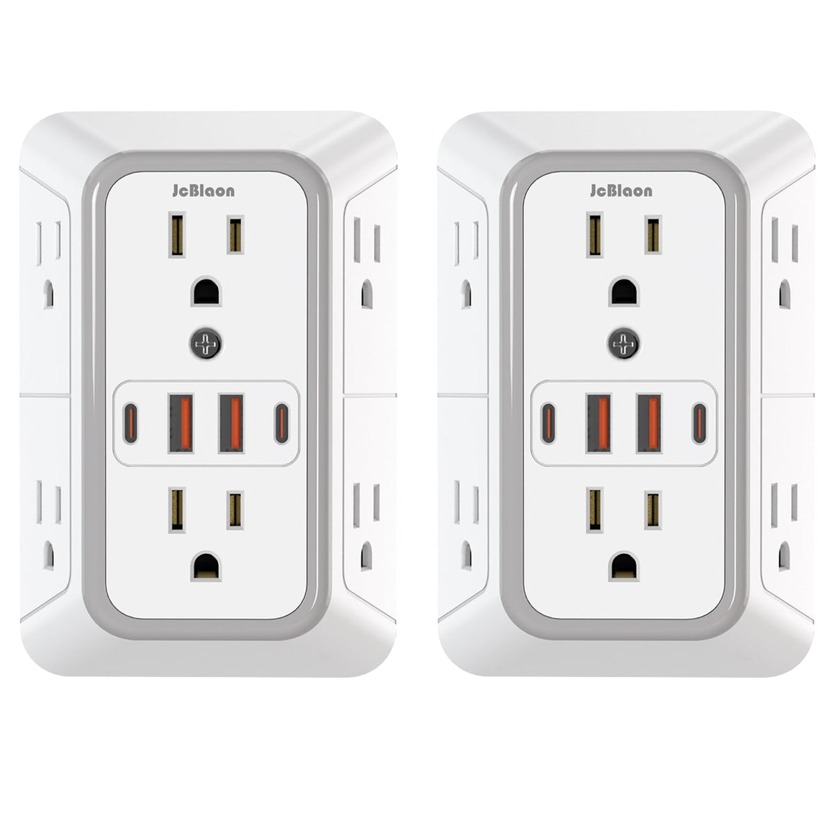 Outlet Extender Surge Protector, 6 Outlet and 4 USB, 2 Pack, White