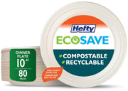 Hefty Ecosave Compostable Paper Plates, 10 Inch, 80 Count