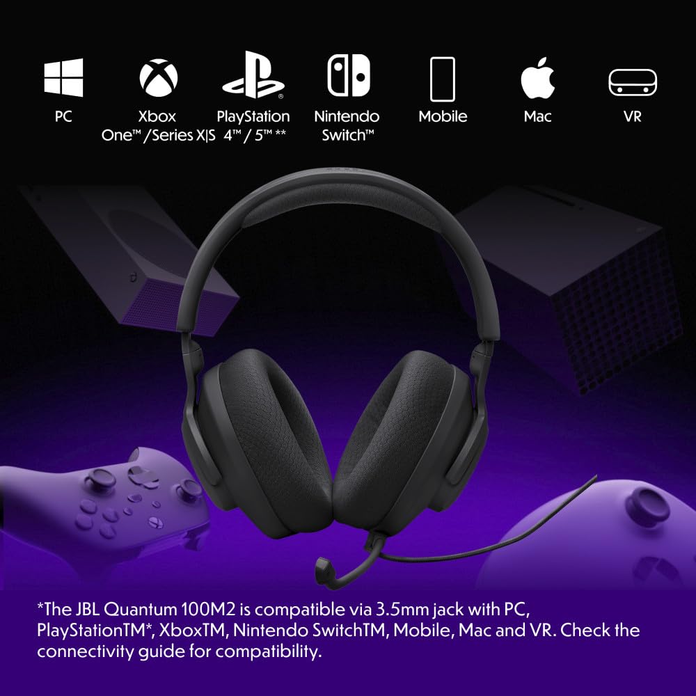 JBL Quantum 100M2 Wired Gaming Headset, Black