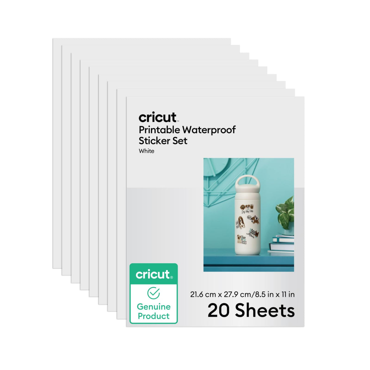 Cricut Waterproof Sticker Paper, 8.5" x 11", 20 White Sheets