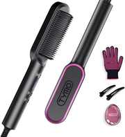 Tymo Hair Straightener Brush and Flat Iron Comb 2-in-1, Black