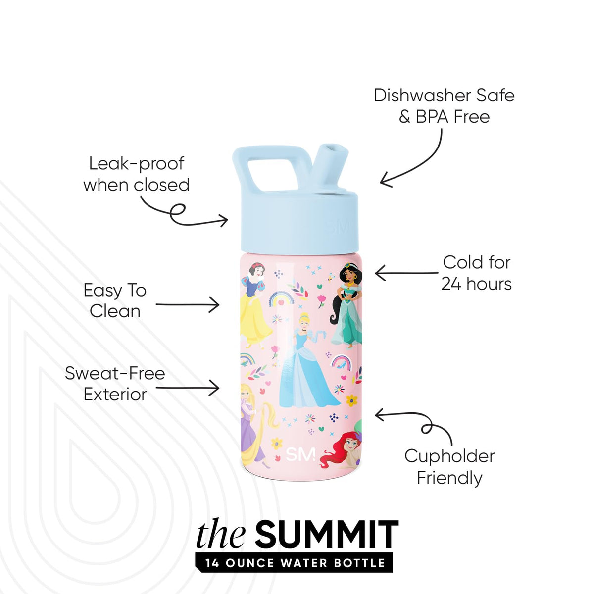 Simple Modern Disney Princess Kids Water Bottle and Toddler Cup, 14oz