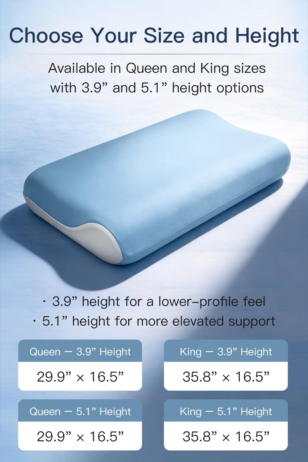 Hotel Collection Cooling Memory Foam Pillow, Queen, Blue Grey