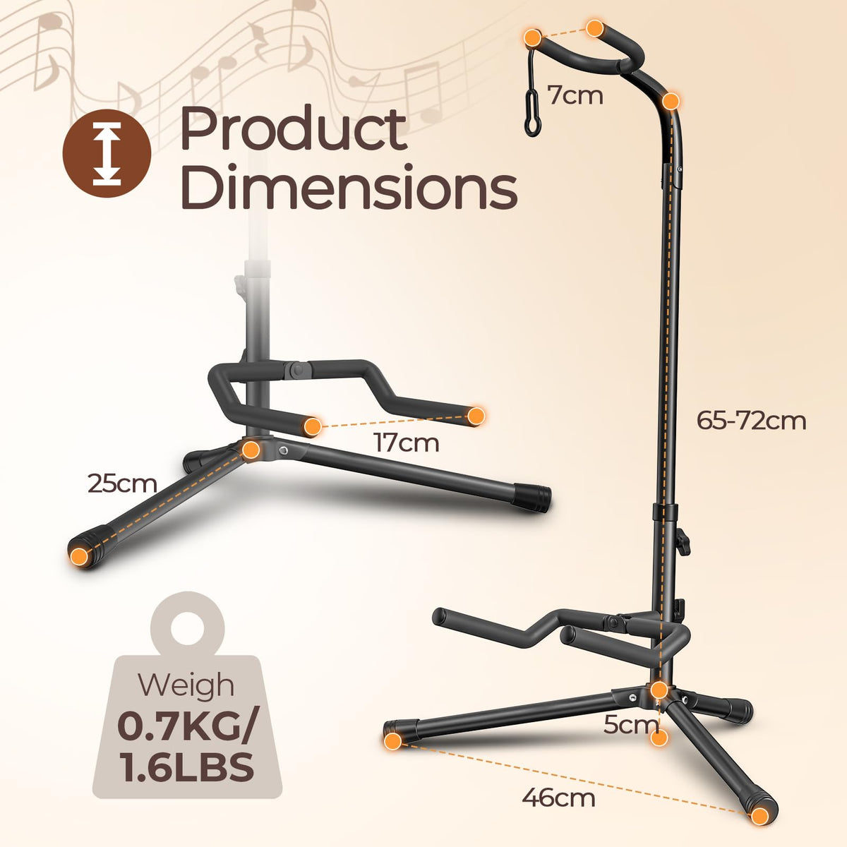 GLEAM CG-4 Folding Adjustable Guitar Stand, Black