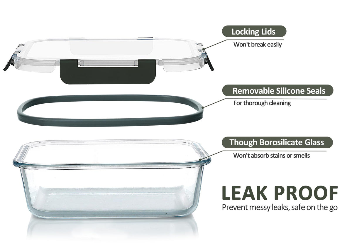 MCIRCO Glass Meal Prep Containers with Snap Lids, 36 Oz, 5 Pack