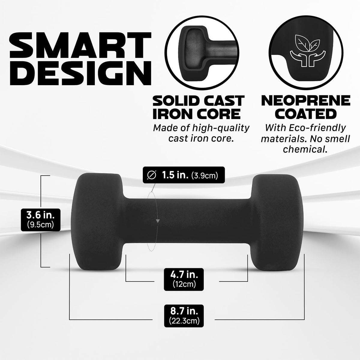 Yes4All Neoprene Dumbbells Pair, Black, 10lbs