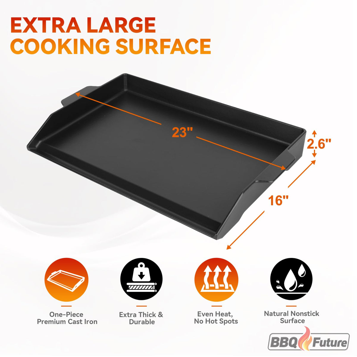 BBQ Future Universal Cast Iron Griddle with Spatula Set, 23 x 16 in