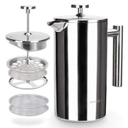 Secura French Press Coffee Maker, 34 oz (1 L), Stainless Steel, Silver