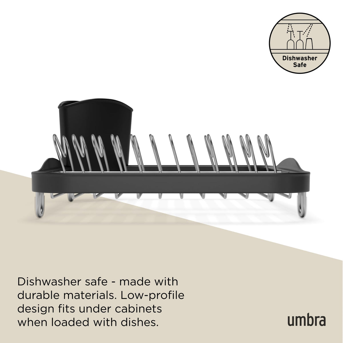 Umbra Sinkin Dish Drying Rack with Cutlery Holder, Black/Nickel