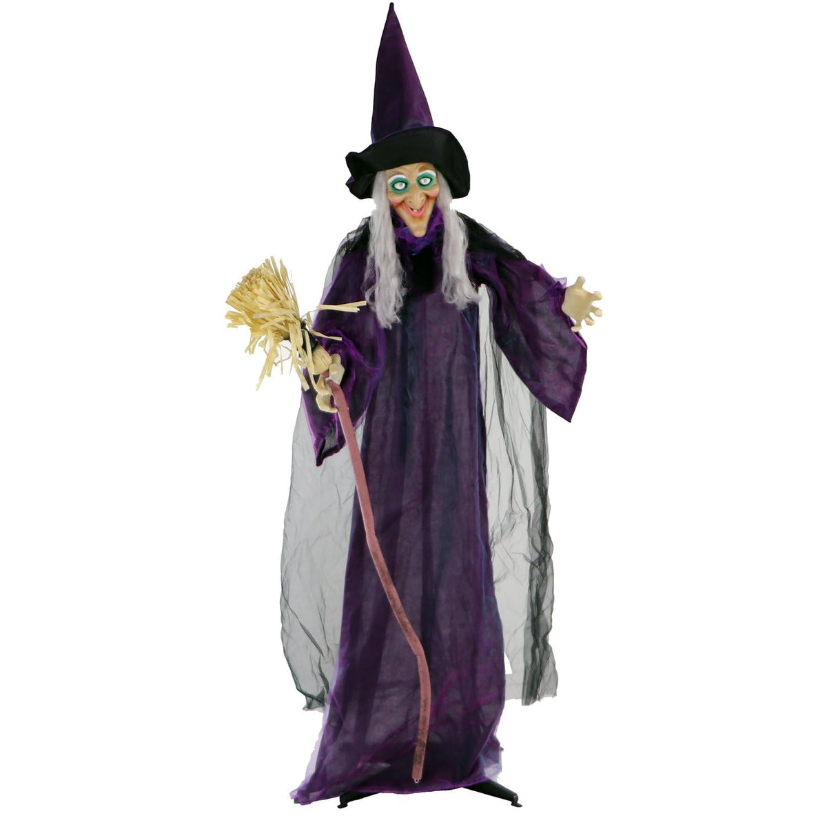 Haunted Hill Farm Life-Size Talking Witch with Broomstick