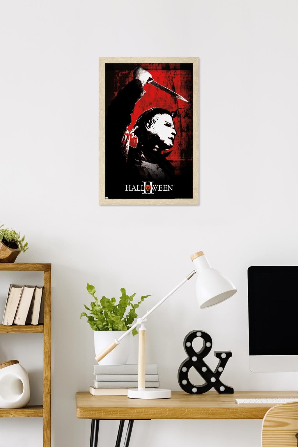 Halloween II Red Wall Poster, 22.4 x 14.7 Inch, Blonde Framed
