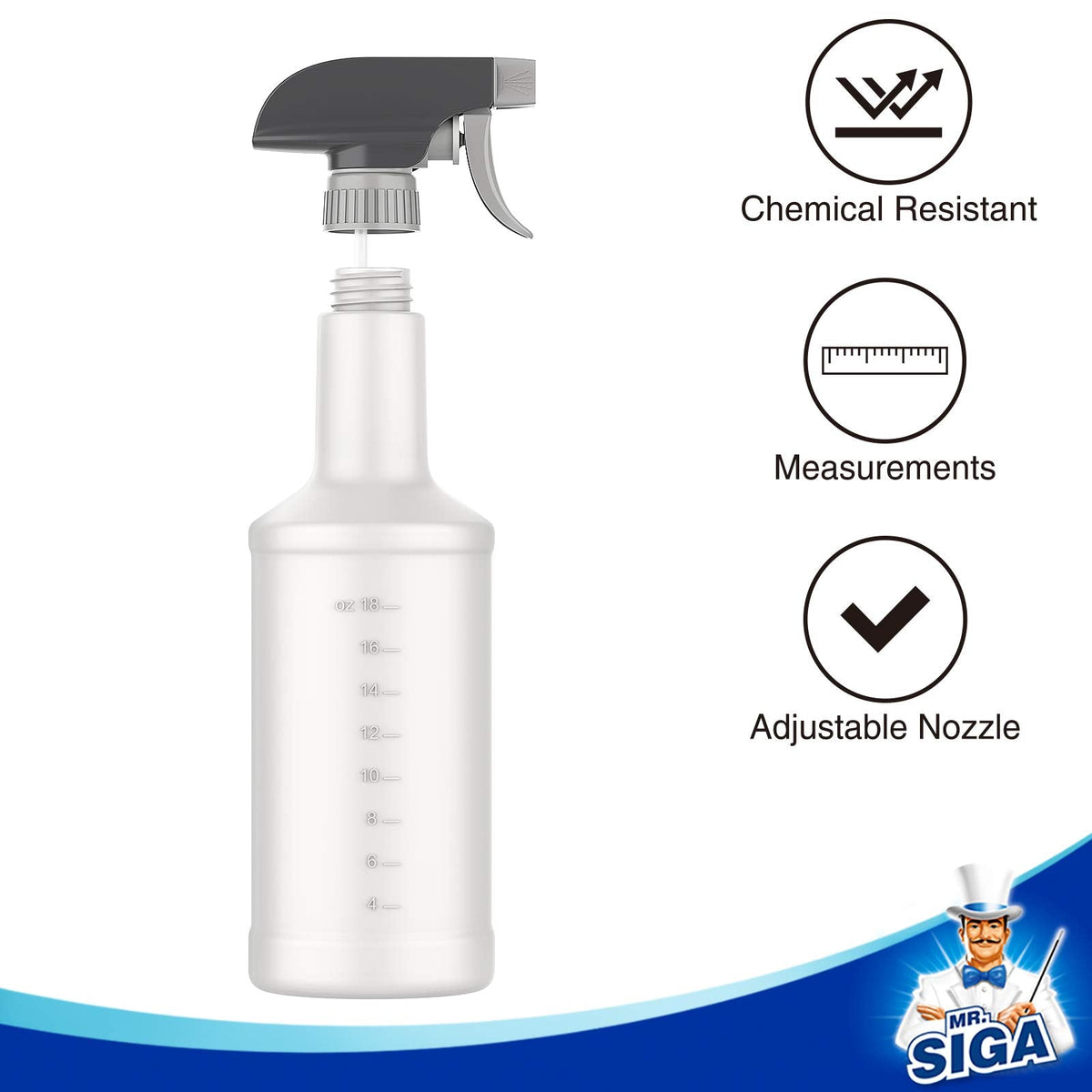 MR.SIGA Plastic Spray Bottles, 24 oz (3 Pack)