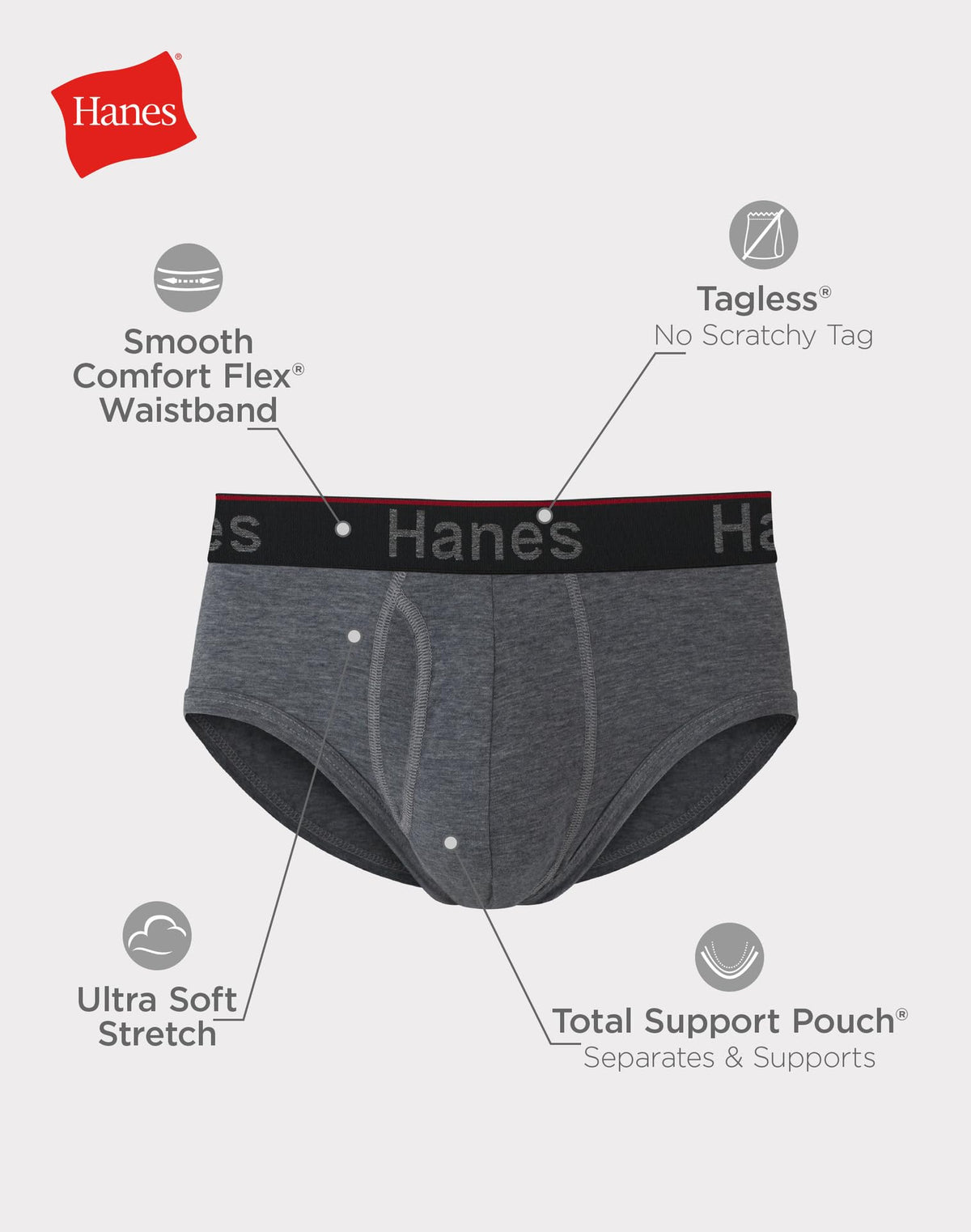 Hanes Total Support Pouch Men's Briefs, Assorted, 4 Pack, Medium