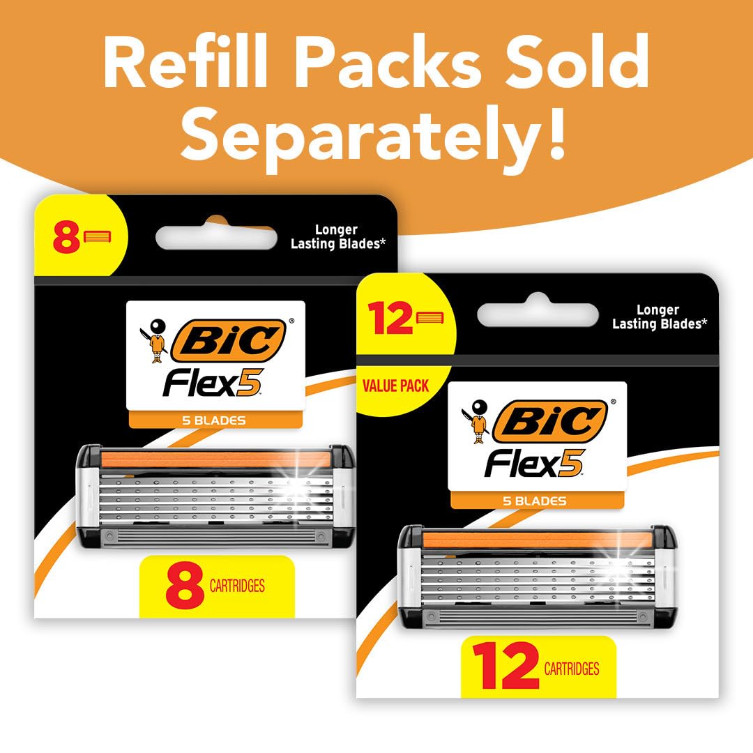 BIC Flex 5 Men's Refillable Razor, 1 Handle + 7 Cartridges