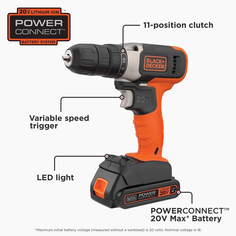 Black+Decker 20V Max Cordless Drill, BCD702C1
