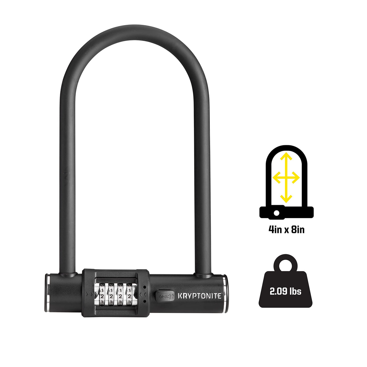 Kryptonite Combo Bike U-Lock, 12mm Steel Shackle, 4-Digit Combination