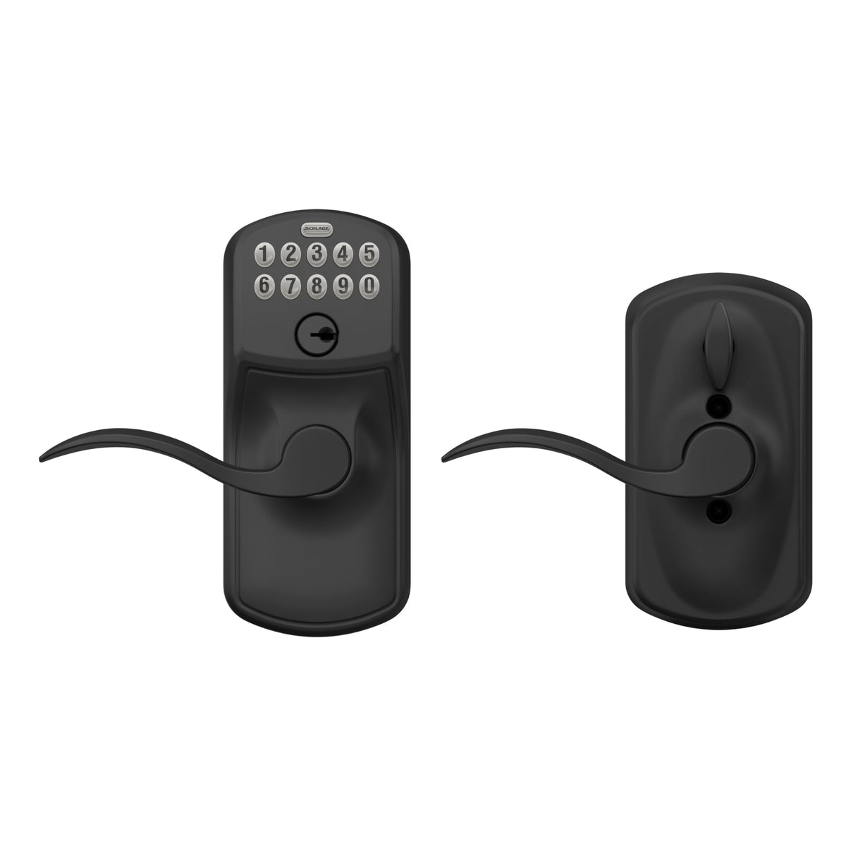 Schlage Electronic Keypad Lock, Lever Handle, Camelot, Matte Black