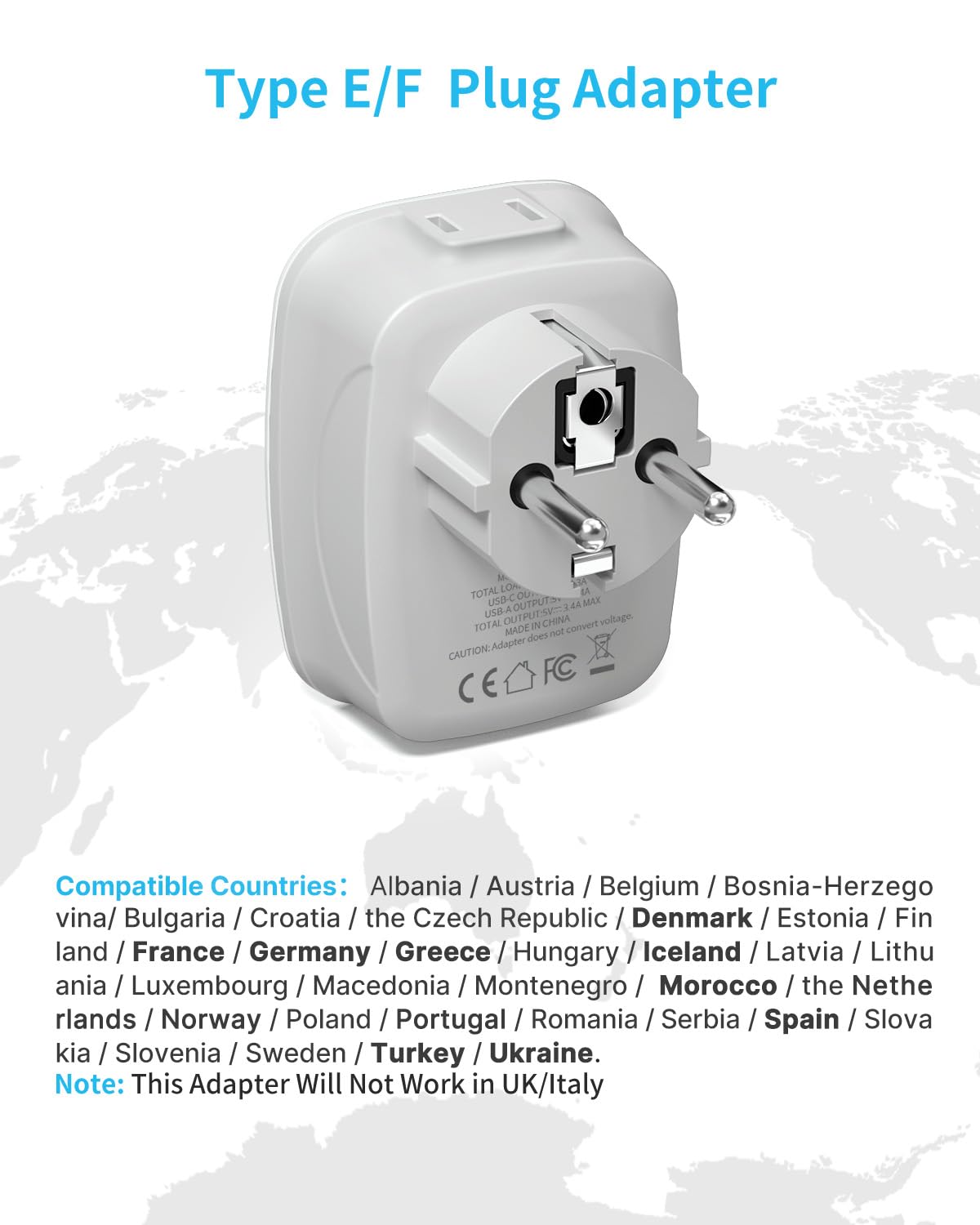 VINTAR Type E/F Travel Adapter, Schuko Europe Plug, 2 Pack