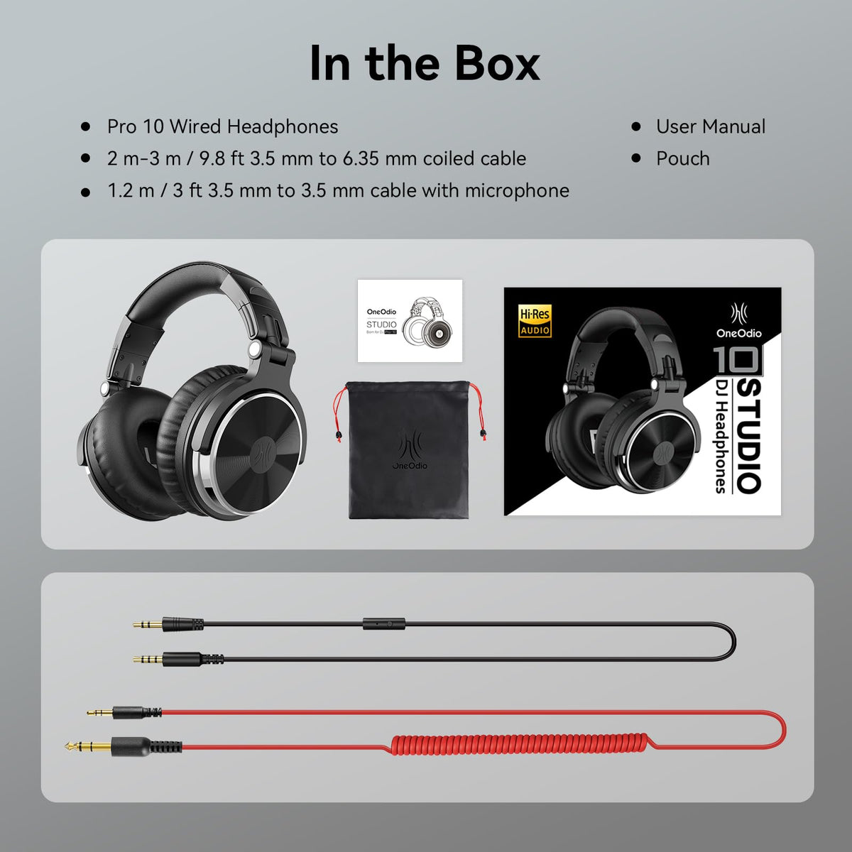 OneOdio Pro-10 Over-Ear Wired Studio Headphones, Black