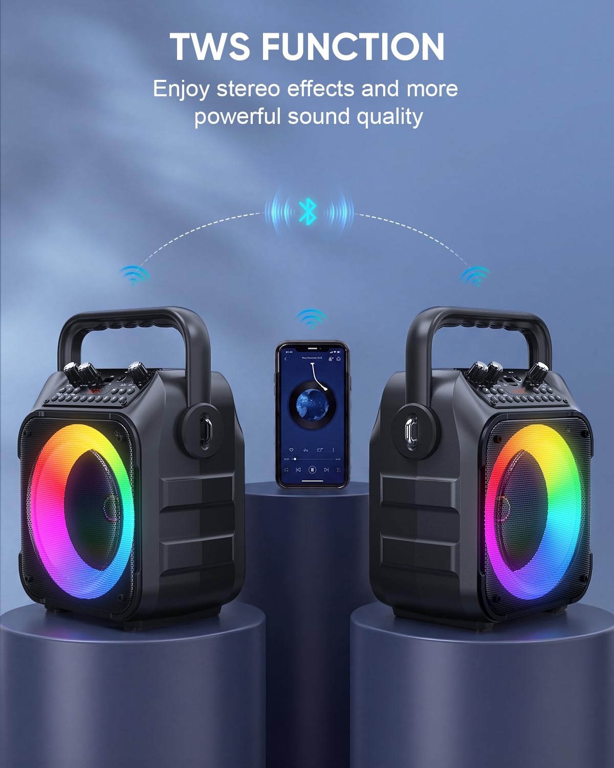 CYY Bluetooth Karaoke Machine with 2 Wireless Microphones, Pale Black