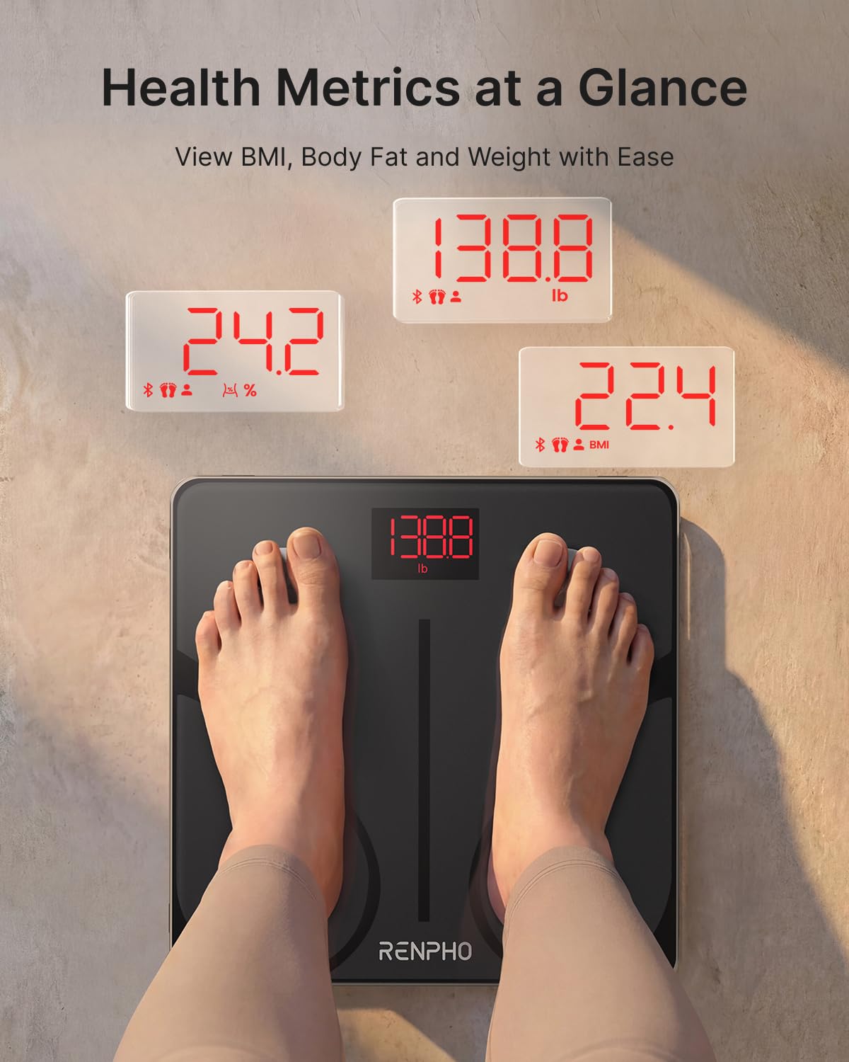 RENPHO Elis 1 Smart Body Fat Scale, 400 lb, Black