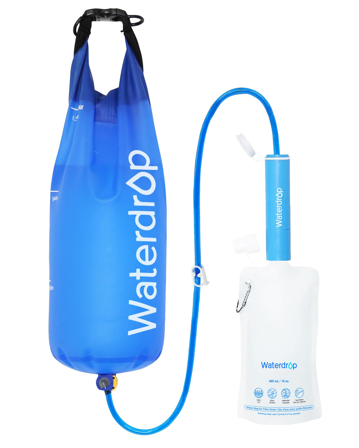Waterdrop Gravity Water Filter Straw with 1.5 Gal Bag
