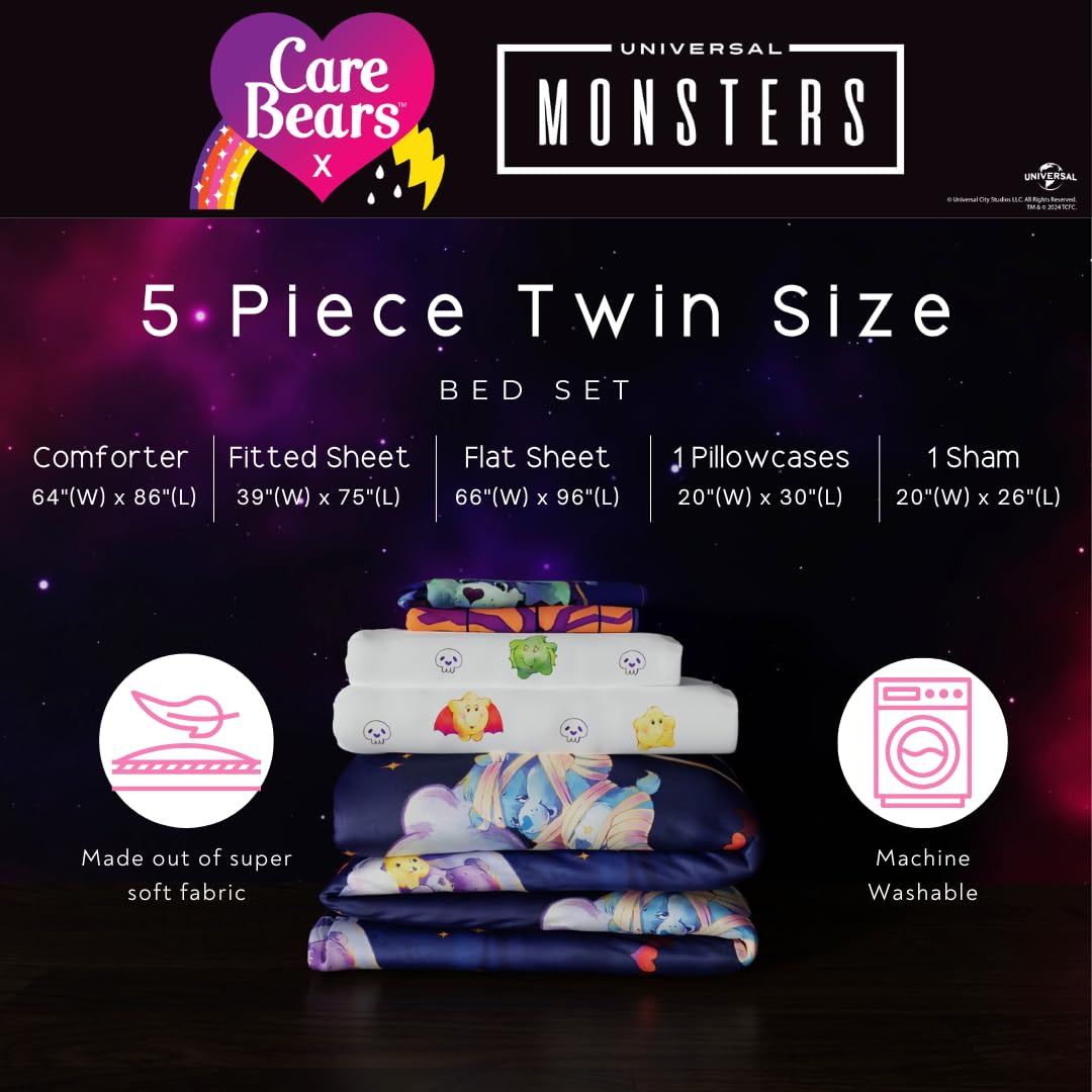 Franco Care Bears x Universal Monsters 5-Piece Bedding Set, Twin