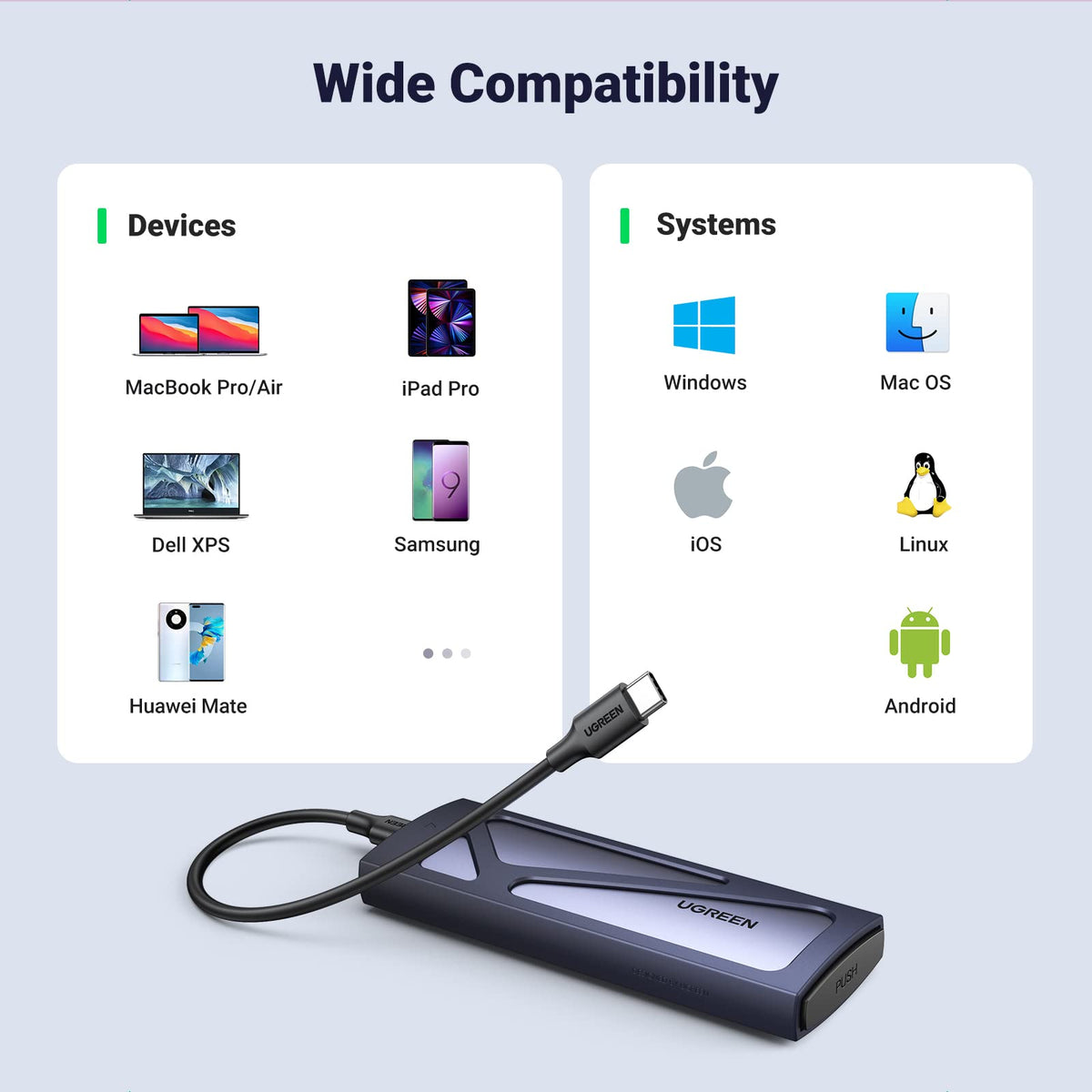 UGREEN M.2 NVMe Enclosure, USB 3.2 Gen2 10Gbps, Aluminum