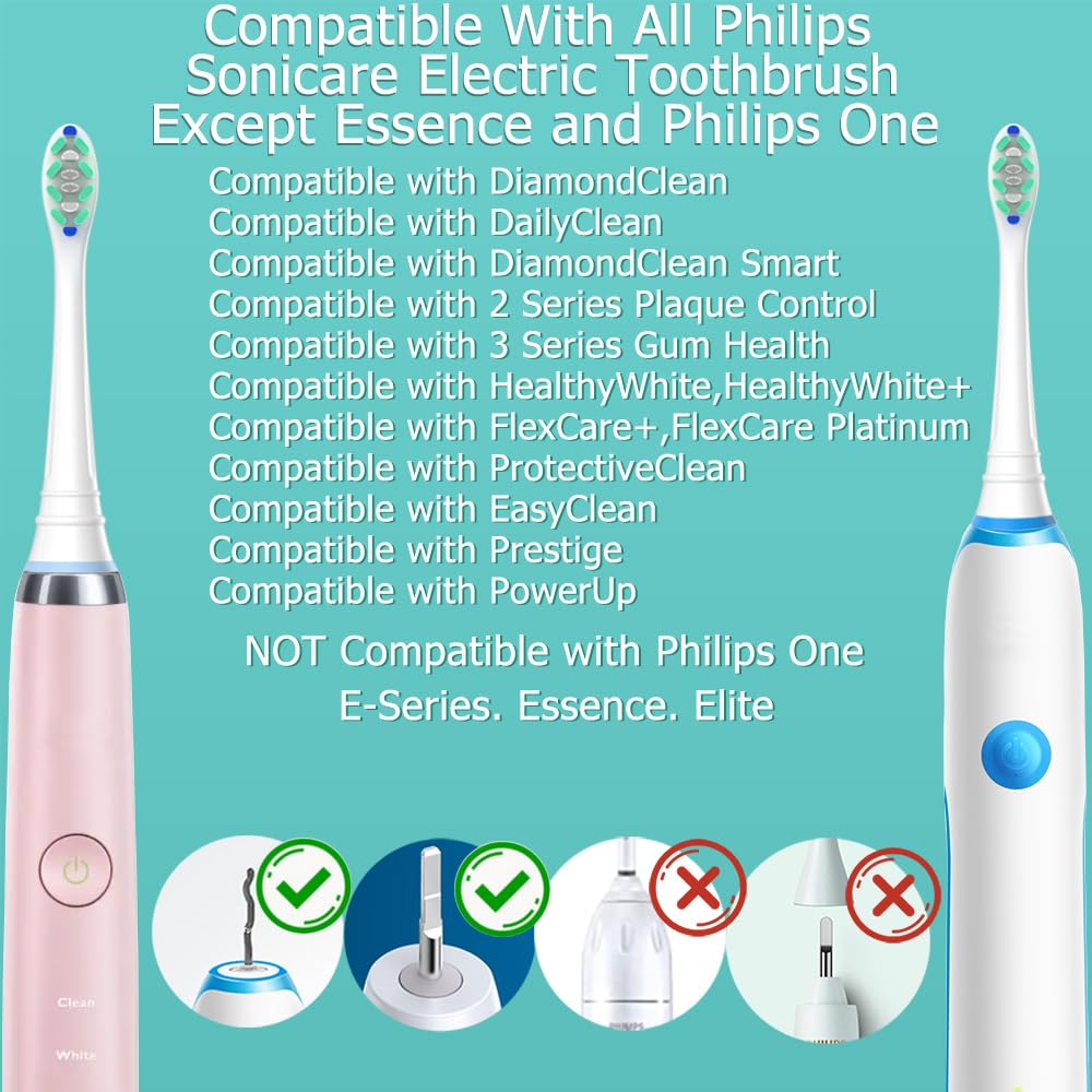 Replacement Brush Heads for Philips Sonicare, 8 White and 8 Black