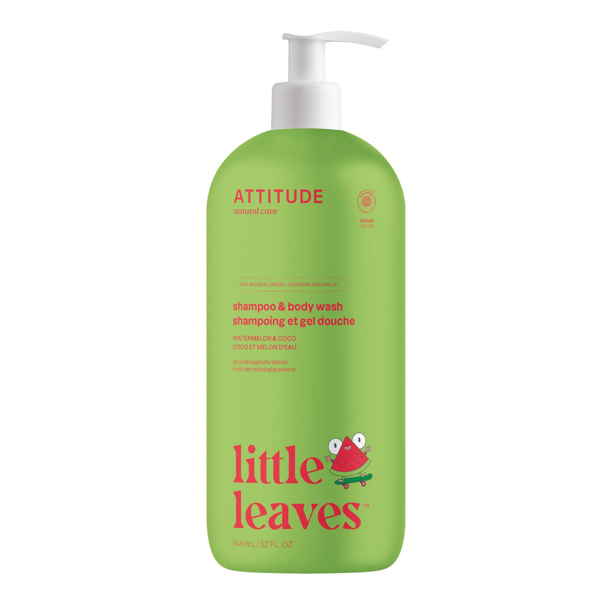 ATTITUDE Kids 2-in-1 Shampoo & Body Wash, Watermelon & Coco, 946 ml