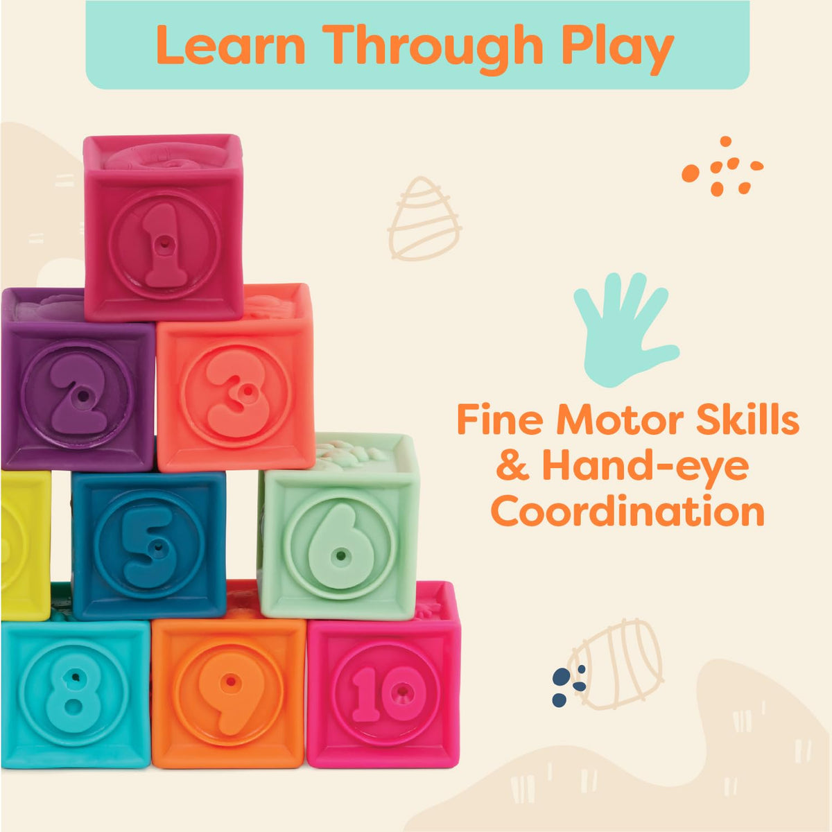 B. toys One Two Squeeze, 10 Soft Stacking Blocks