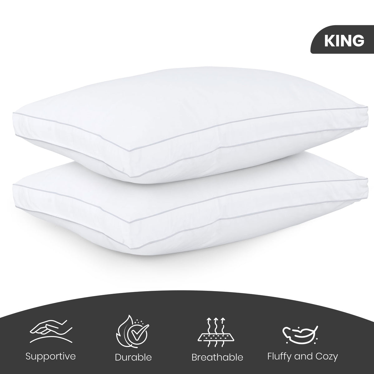 Utopia Bedding Gusseted Bed Pillows, King, Set of 2