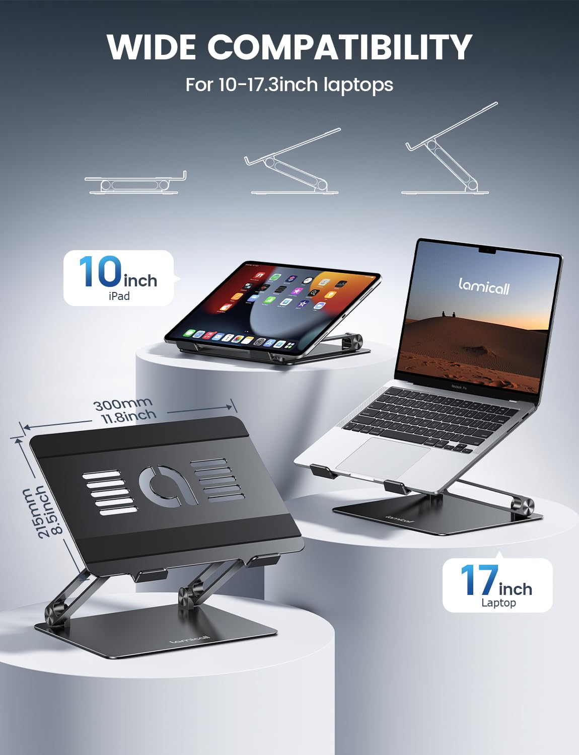 Lamicall Foldable Aluminum Laptop Stand, 10-17.3 inch, Black