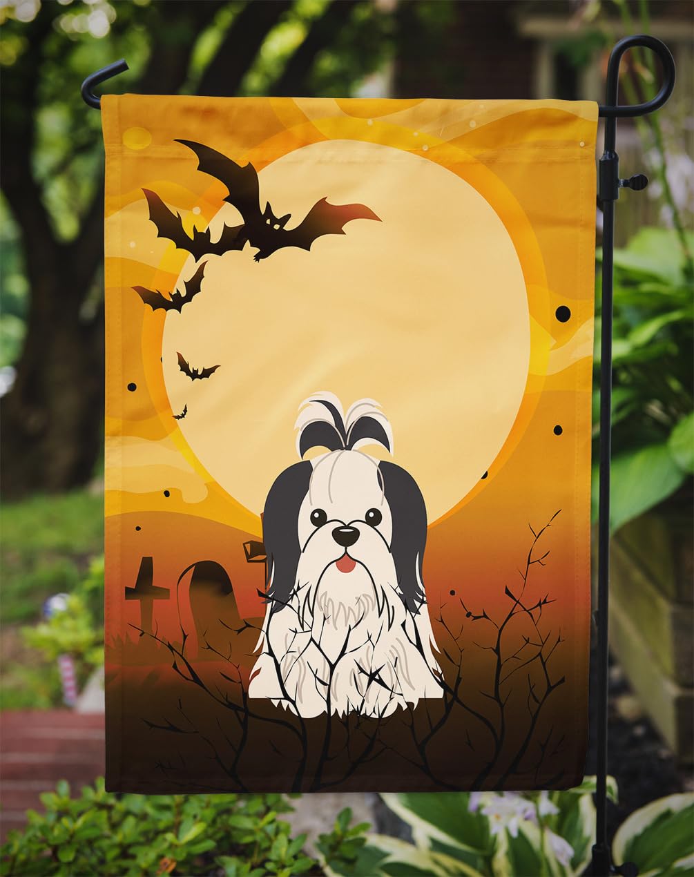 Caroline's Treasures BB4354GF Halloween Shih Tzu Black White Flag Garden Size