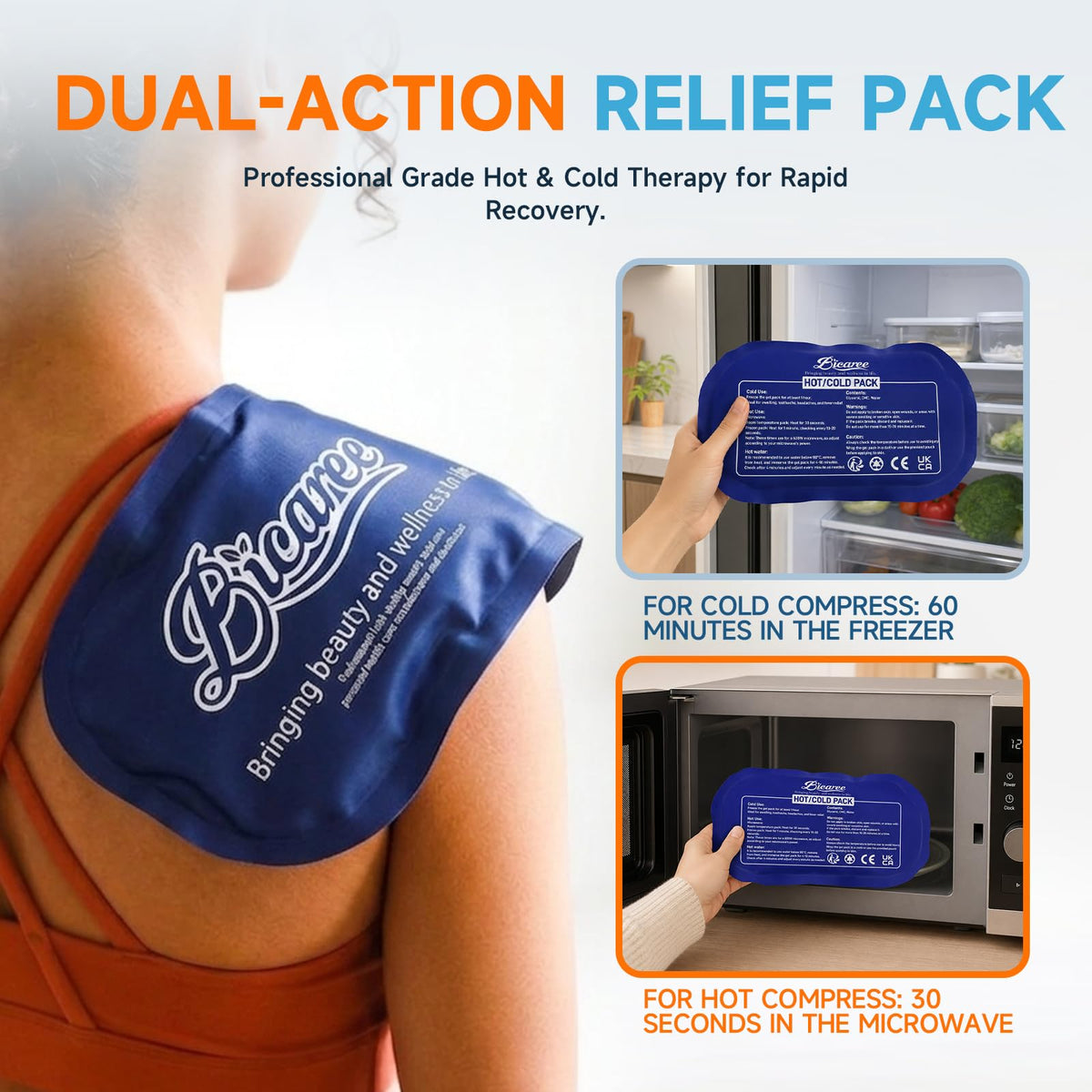 Bicaree Reusable Cold Gel Ice Packs, 3-Piece Set