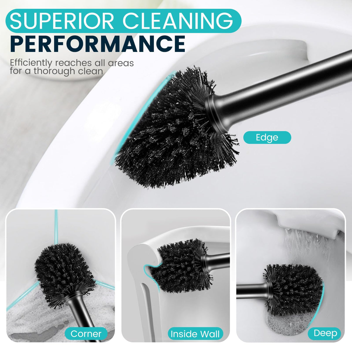 Toilet Bowl Brush and Holder, Black