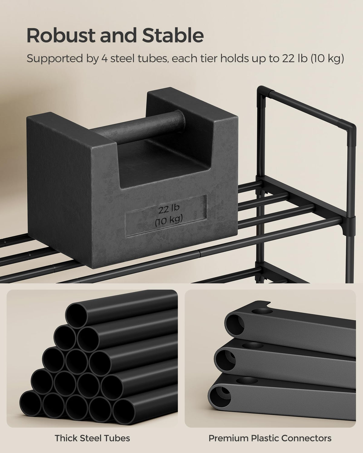 SONGMICS 4-Tier Stackable Shoe Rack, Black ULSA14BK