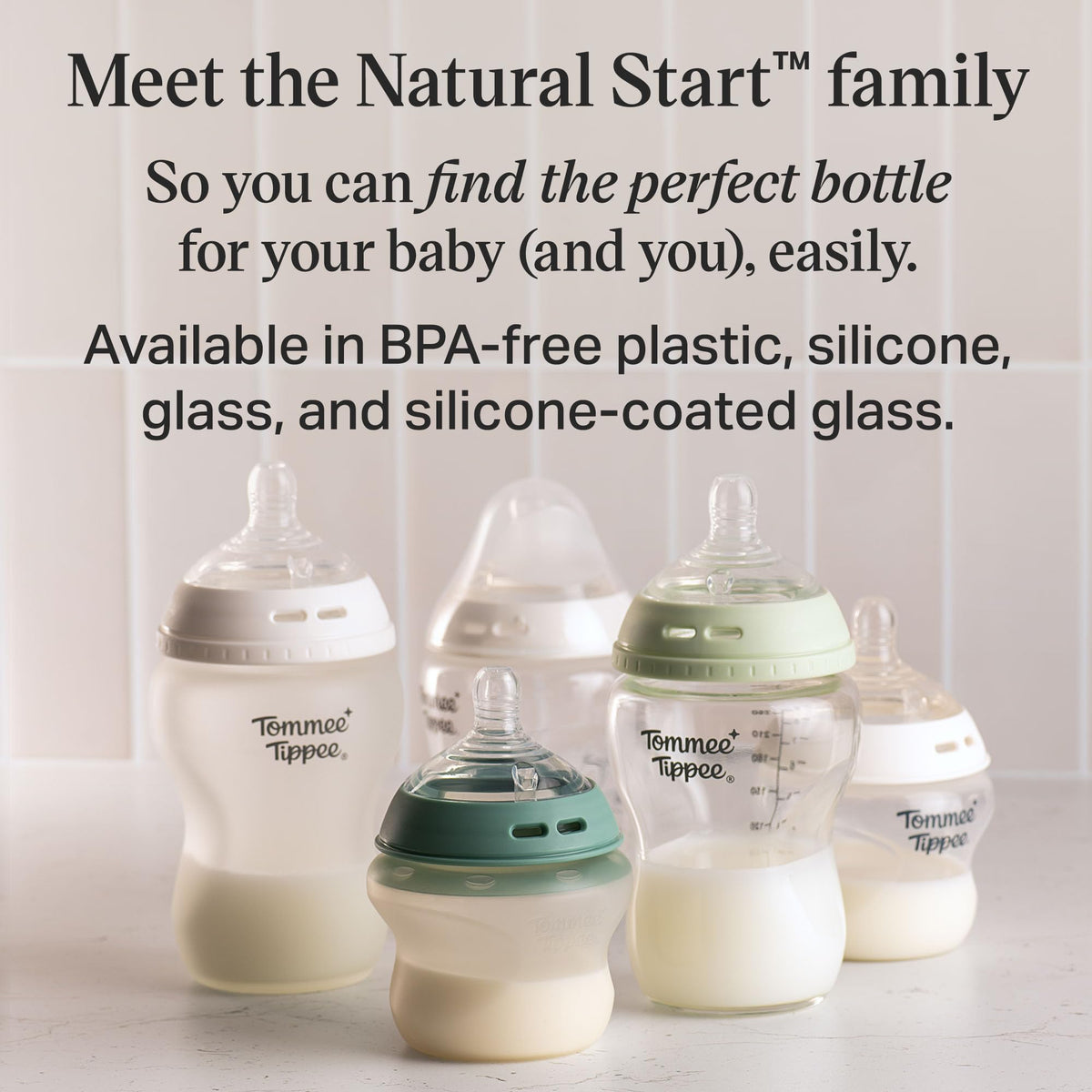 Tommee Tippee Natural Start Glass Baby Bottles, 0m+, 3 x 9 oz/260 ml