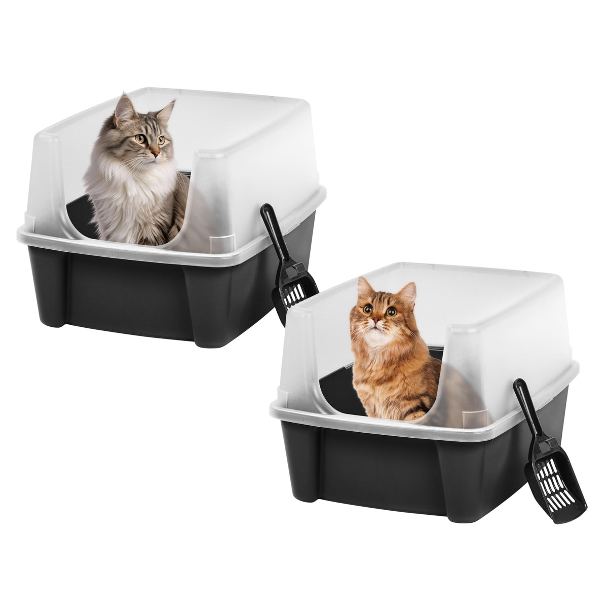 IRIS USA Large Open Top Cat Litter Box with Scoop, Black
