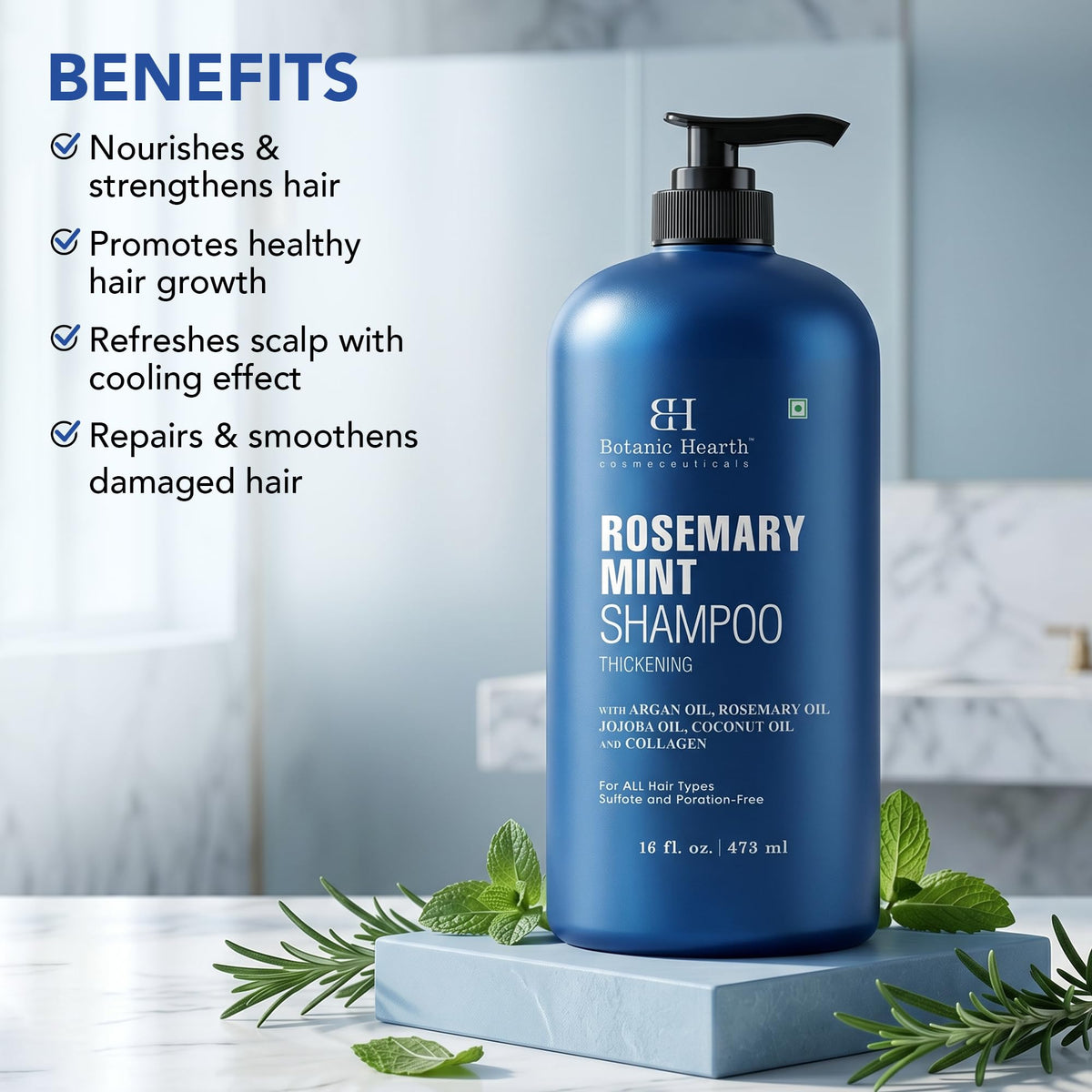 Botanic Hearth Rosemary Shampoo with Biotin and Mint, 16 fl oz
