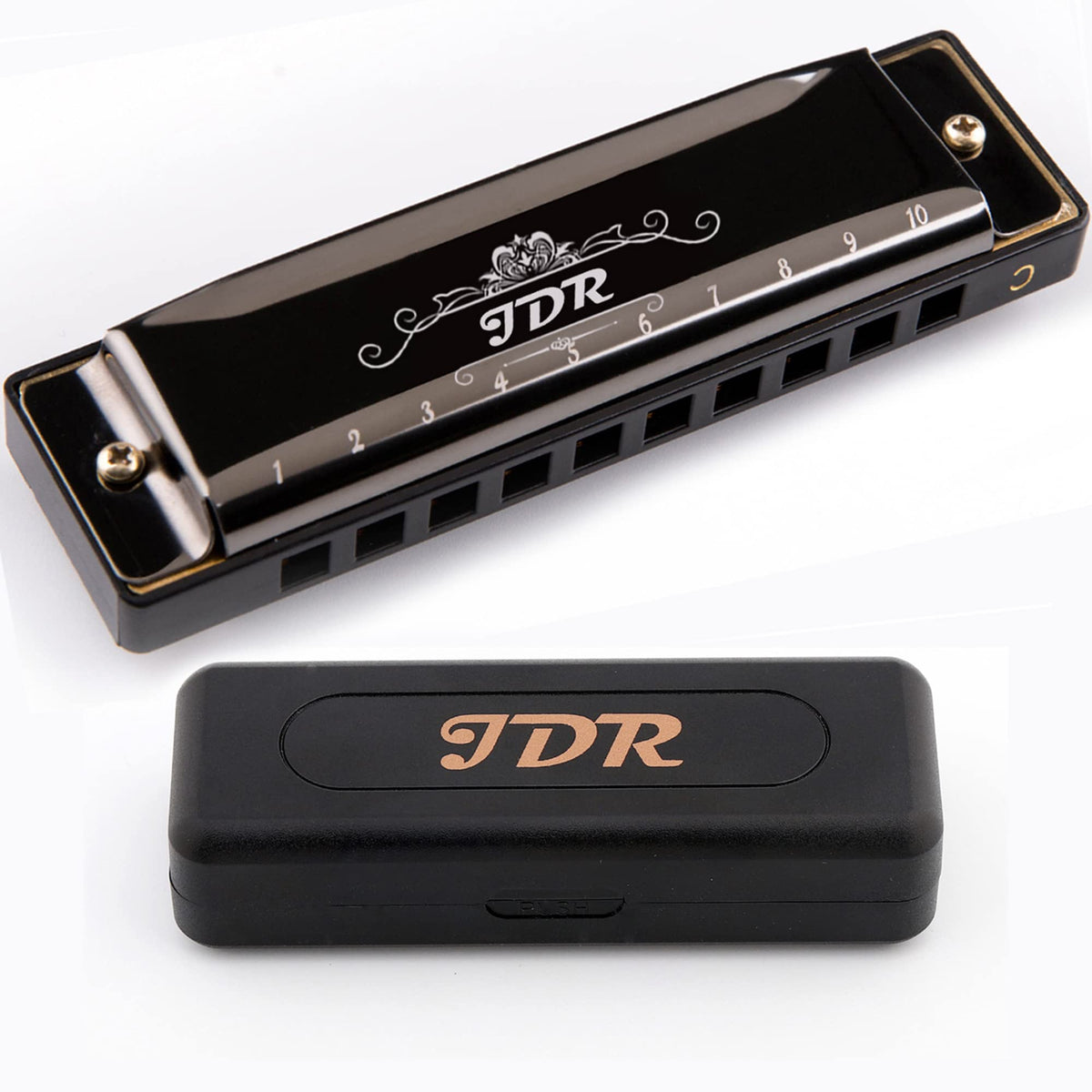 JDR 10-Hole Diatonic Blues Harmonica, Key of C, Black
