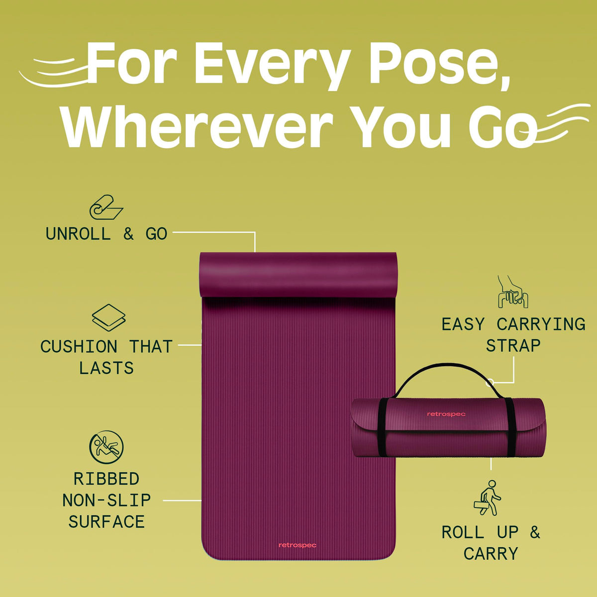 Retrospec Solana Yoga Mat, 1 1/2 Inch Thick
