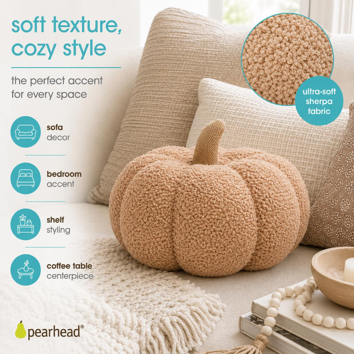 Pearhead Beige Sherpa Pumpkin, Plush