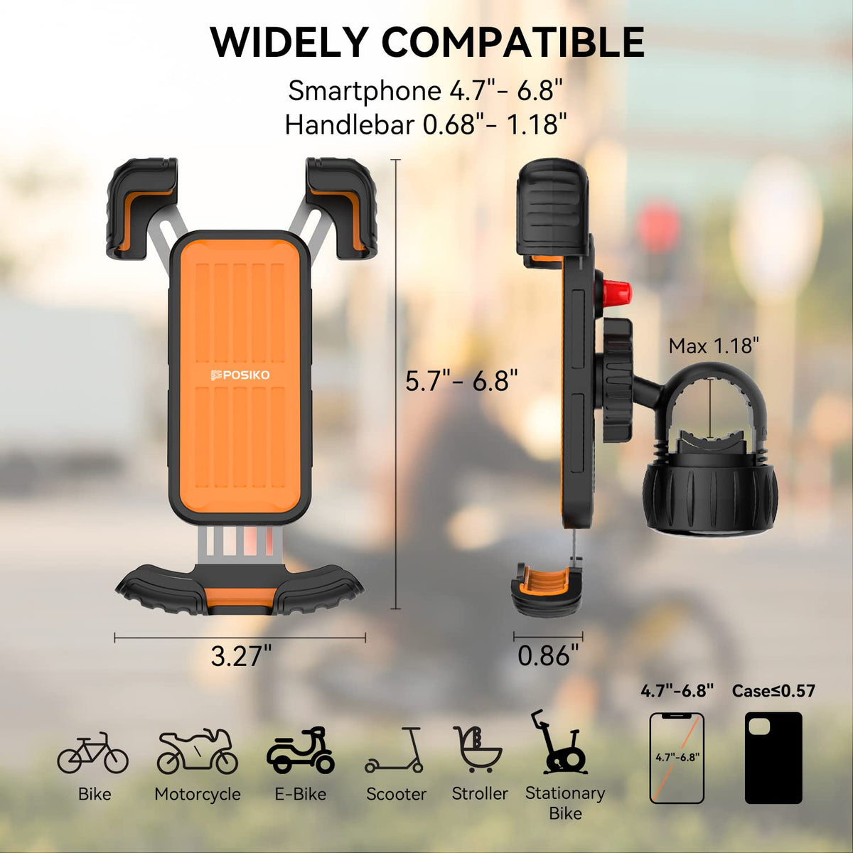 Motorcycle/Bicycle Phone Mount for 4.7-6.8 inch Phones, Orange
